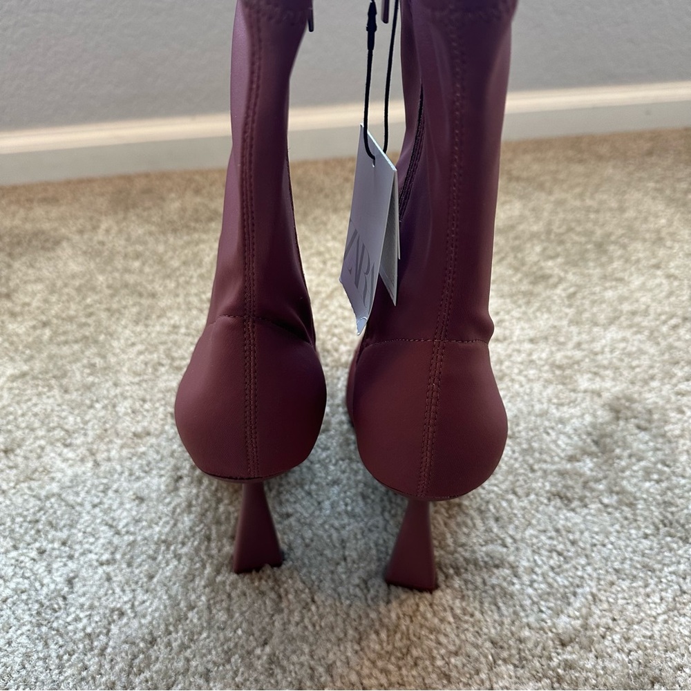 New Zara Pink Stretch Fabric Heeled Ankle Pointed Toe Boots 3102/111 Size 8 - Picture 5 of 7